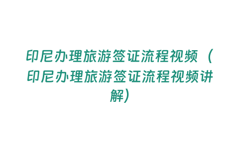 印尼辦理旅游簽證流程視頻（印尼辦理旅游簽證流程視頻講解）