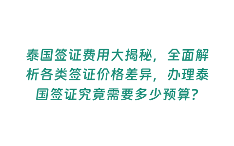 泰國簽證費用大揭秘，全面解析各類簽證價格差異，辦理泰國簽證究竟需要多少預算？