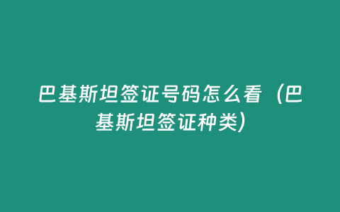 巴基斯坦簽證號(hào)碼怎么看（巴基斯坦簽證種類）