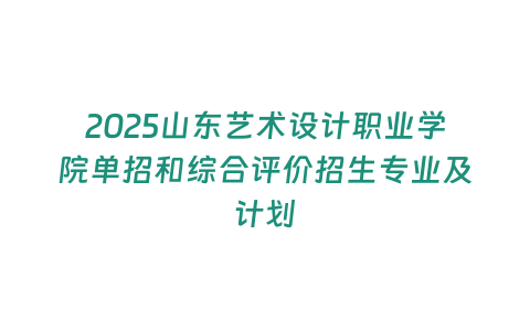 2025山東藝術設計職業學院單招和綜合評價招生專業及計劃