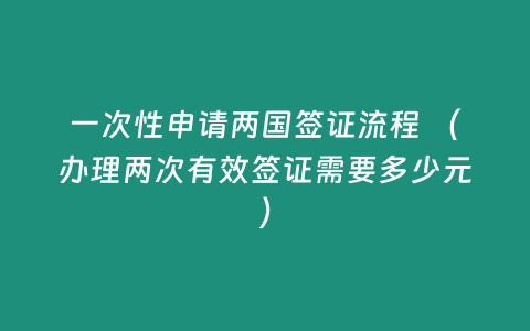 一次性申請兩國簽證流程 （辦理兩次有效簽證需要多少元）