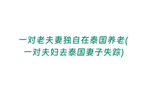 一對老夫妻獨自在泰國養老(一對夫婦去泰國妻子失蹤)