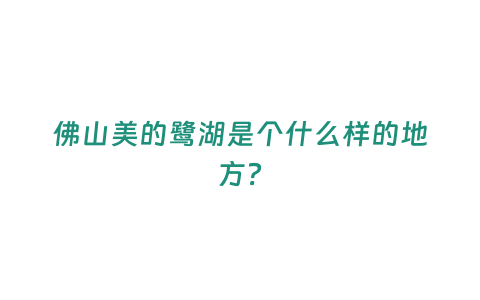 佛山美的鷺湖是個什么樣的地方？