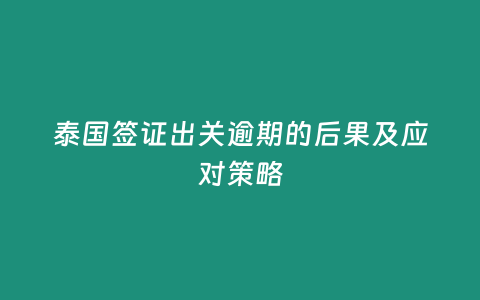 泰國簽證出關(guān)逾期的后果及應(yīng)對策略