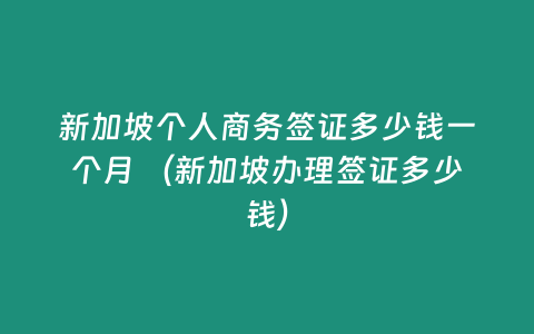 新加坡個人商務簽證多少錢一個月 （新加坡辦理簽證多少錢）