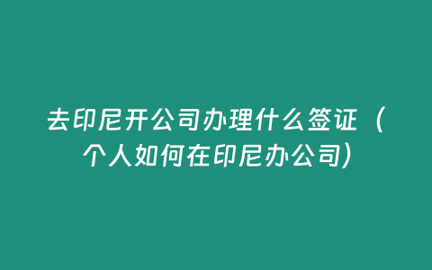 去印尼開公司辦理什么簽證（個人如何在印尼辦公司）