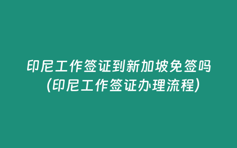 印尼工作簽證到新加坡免簽嗎（印尼工作簽證辦理流程）