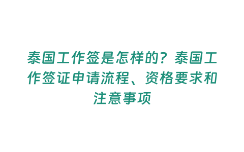 泰國工作簽是怎樣的？泰國工作簽證申請流程、資格要求和注意事項