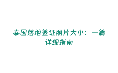 泰國落地簽證照片大小：一篇詳細指南