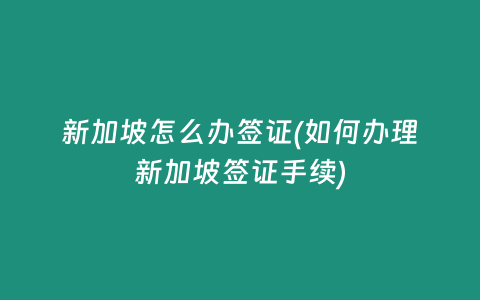 新加坡怎么辦簽證(如何辦理新加坡簽證手續)