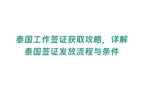 泰國工作簽證獲取攻略，詳解泰國簽證發放流程與條件