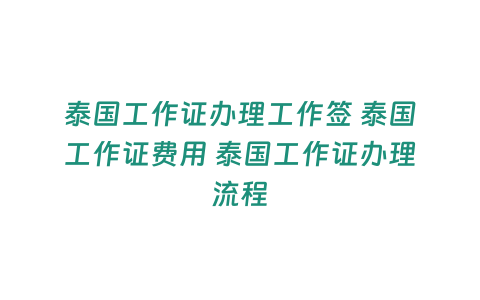 泰國工作證辦理工作簽 泰國工作證費用 泰國工作證辦理流程