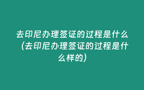 去印尼辦理簽證的過程是什么（去印尼辦理簽證的過程是什么樣的）