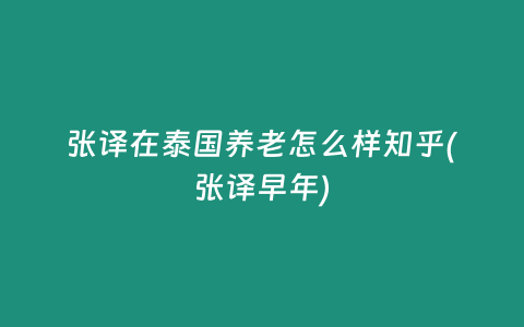 張譯在泰國養(yǎng)老怎么樣知乎(張譯早年)