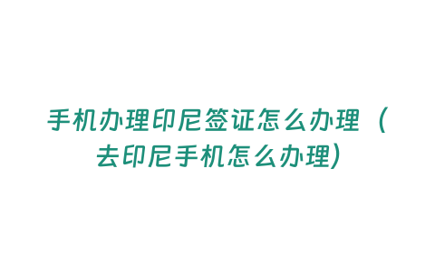 手機辦理印尼簽證怎么辦理（去印尼手機怎么辦理）