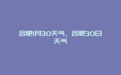 合肥1月30天氣，合肥30日天氣