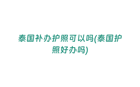 泰國補辦護照可以嗎(泰國護照好辦嗎)